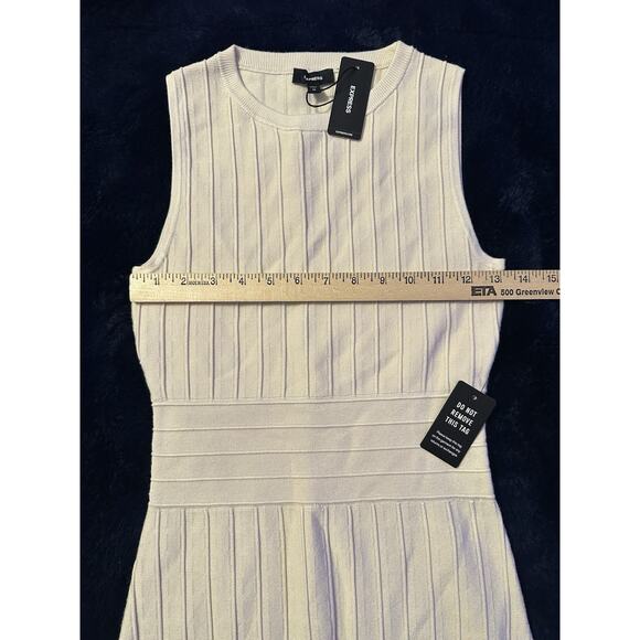 NWT Express XS Sleeveless Midi Dress Ribbed Knit Flared Mermaid Hem Cream Fairy - Picture 8 of 12